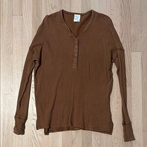 Aerie Brown Waffle Knit Henley Top